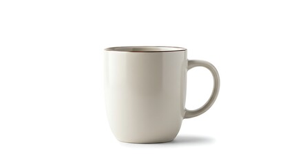 A simple off-white ceramic coffee mug with a delicate rim, isolated on a clean white background, perfect for a morning beverage or mockup