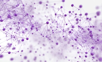 Abstract network of interconnected violet spheres on a white background