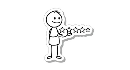 Fototapeta premium Simple Stick Figure Character Presenting Positive Feedback Stars.