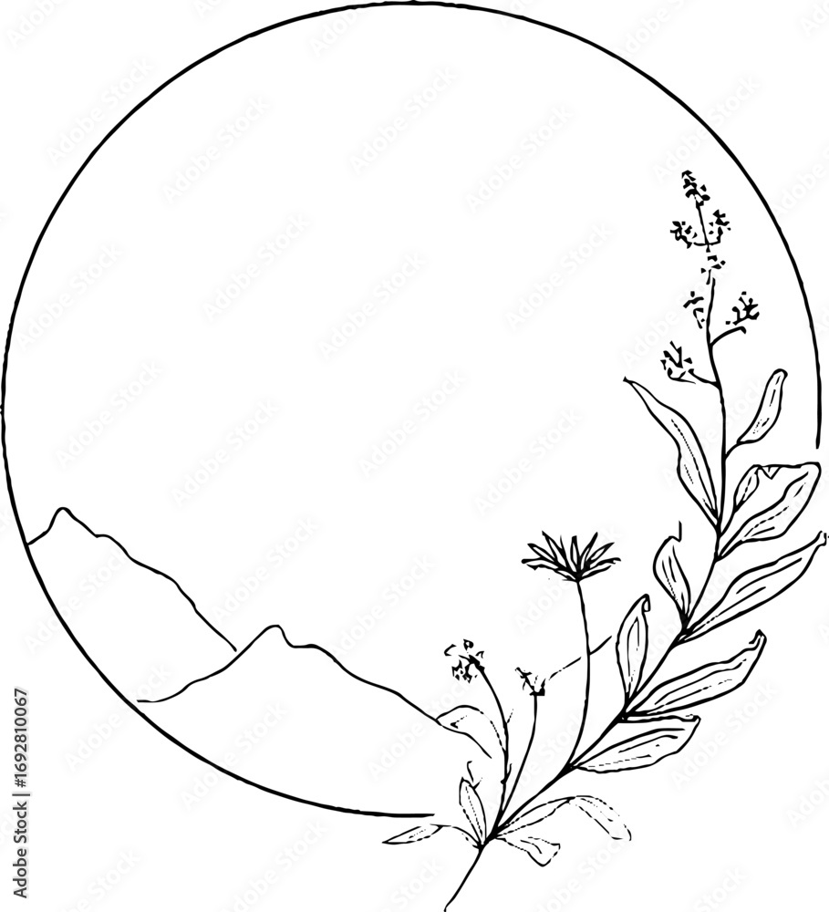Poster minimalist line art border with labyrinth design for creative projects