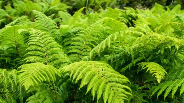 Closeup lush green ferns