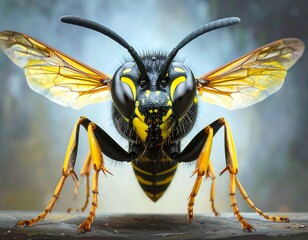 Close-up of a digitally rendered wasp