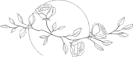 Minimalist line art border of roses with abstract design for aesthetic decor