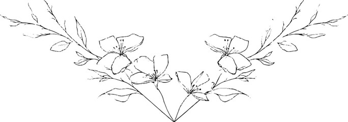 Minimalist floral line art border design with triangles for bohemian decor