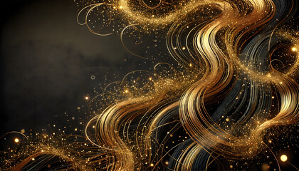 gold glittery strings. The gold strings shimmer 