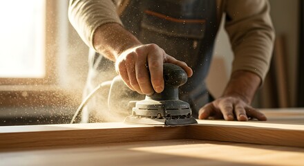 Close-up hand sanding wood for a smooth finish.