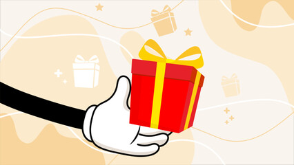 hand holding giftbox illustration, gift reward program for customer, social media post banner, marketing material