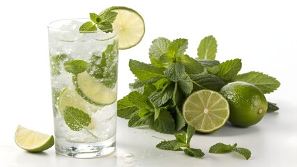 Fototapeta premium Refreshing Mojito Cocktail with Lime and Mint