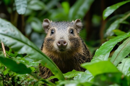 Central american agouti rodent wildlife animal in rainforest jungle tropical forest nature photography