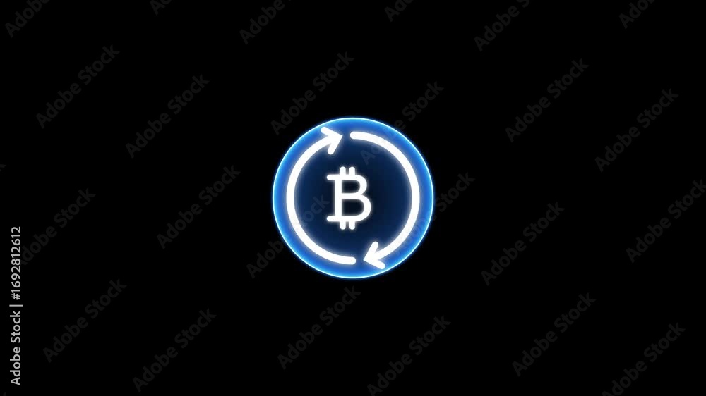 Poster concept of bitcoin crypto currency shown on digital neon tech background to represent blockchain, fu