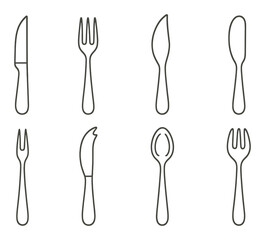 Black and brown cutlery set silhouettes on gradient background