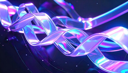 Glowing Iridescent Ribbons on Dark Background