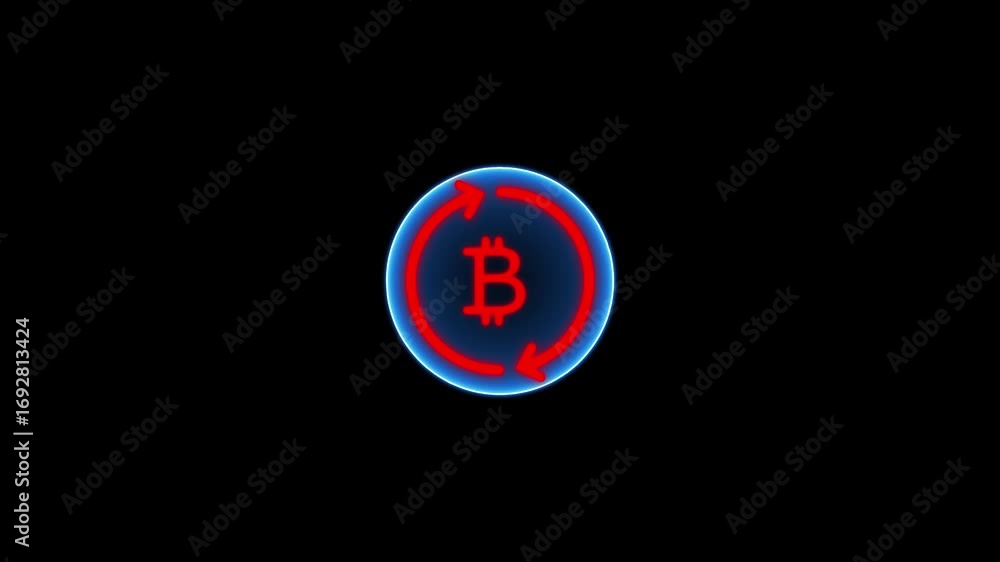 Poster concept of bitcoin crypto currency shown on digital neon tech background to represent blockchain, fu