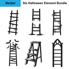 Halloween Haunted Ladder Silhouette Bundle Six Vector Elements