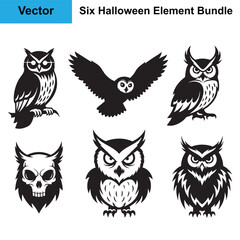 Halloween Owl Silhouette Bundle Six Vector Elements