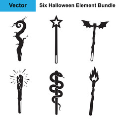 Halloween Magic Wand Silhouette Bundle Six Vector Elements