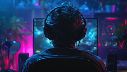 Gamer engrossed in a digital battle