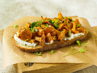 bruschetta with cottage cheese and chanterelles