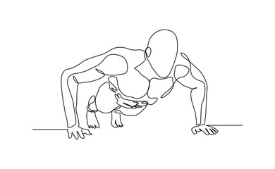 Continuous line drawing of sporty man push up work out. Single line art of gym fitness and healthy life style. Vector illustration