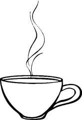 Minimalist line art illustration of a steaming tea cup for relaxation and design