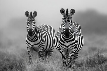 Naklejka premium Two zebras in monochrome