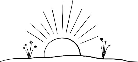 Fototapeta premium Minimalist line art illustration of a stylized sun with floral elements