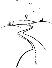 Fototapeta premium Minimalist line art of travel route with birds and hills for modern design