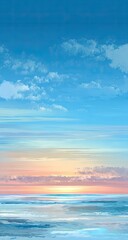 Fototapeta premium A serene, digital painting of a tranquil sunset over a calm sea