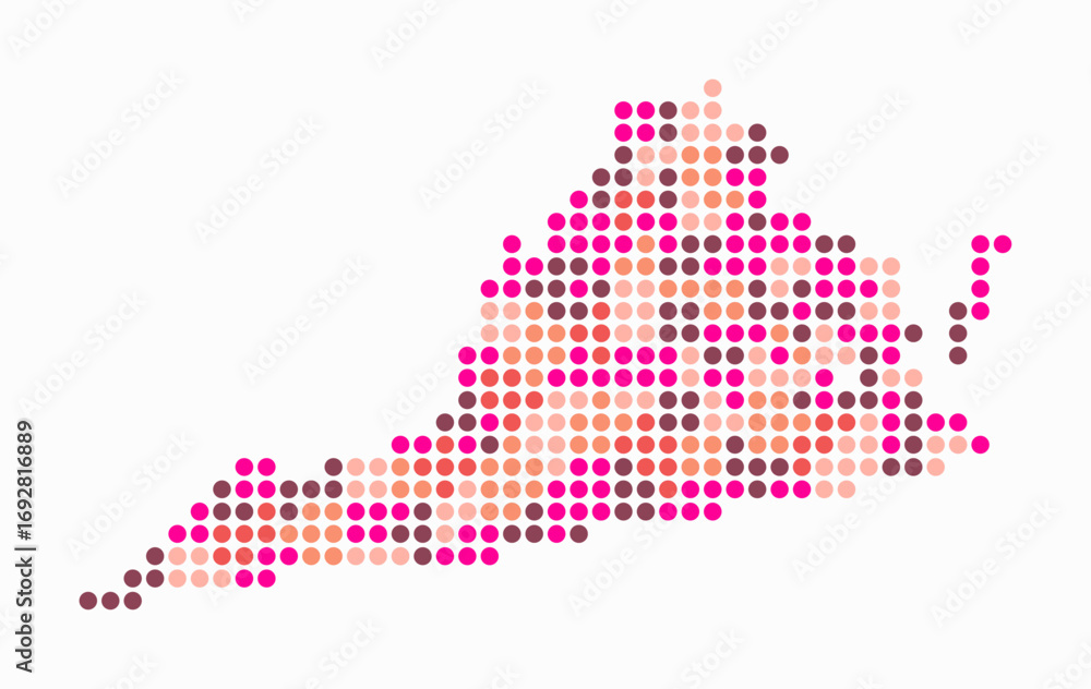 Poster virginia dotted map. digital style map of the state on white background. virginia shape with circle 