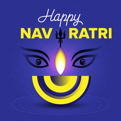 Happy Navratri Social Media Post Design with Trisul, Mataji, Diya, Diva, Raas Garba Dandiya, 9 Ratri Concept, Gujarati Navratri Decoration Toran, Blue Garba Background, Navratri Poster, Banner, Amba