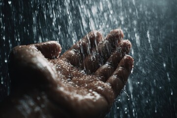 A hand catches raindrops in a shower