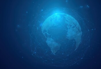 A stylized representation of Earth, enveloped in a network of interconnected lines