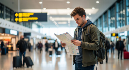 Man reading map at airport