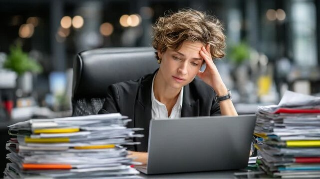 Developer at night in an analytics workspace reflects on workplace burnout with moody ambient lighting for productivity coaching Video 4K UHD 60fps