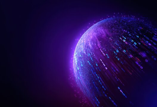 Digital sphere with glowing data streams