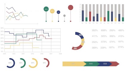 Animated infographics and data visualization elements such as charts, diagrams and graphs for financial report and market analysis. 4K video. - Powered by Adobe
