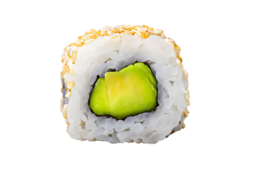 Avocado sushi roll isolated on white background