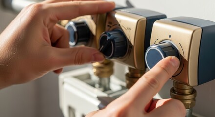 Close-up on heating system with adjustments for temperature control, showcasing manual operation.