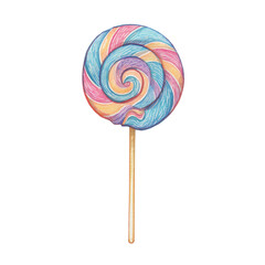 Hand painted Colorful spiral lollipop design for candy lovers and sweet treats. Isolated on transparent cutout background