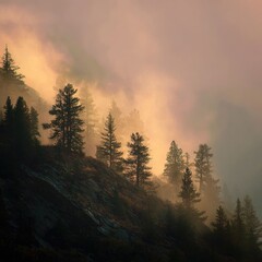 Diffused light in a foggy mountain morning
