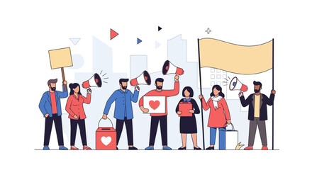 Modern Communication and Peaceful Activism Vector Illustration