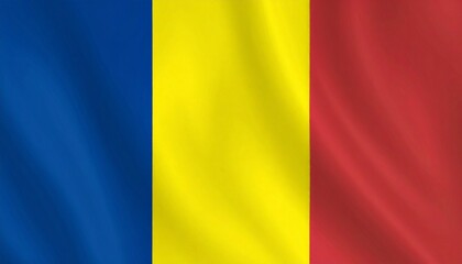 Fototapeta premium Romania national flag with three equal vertical stripes—blue, yellow, and red—symbolizing unity and historical ties to Wallachia and Moldavia.