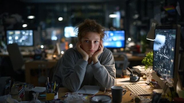 Collaborative coding session under pressure shows workplace burnout and iteration fatigue in startup culture Video 4K UHD 60fps