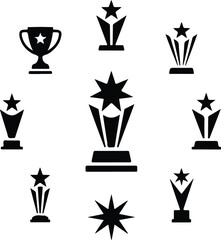 Star Shaped Trophy Silhouette Icon Vector Set Victory Award and Achievement Trophy Silhouette Collection