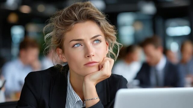 Professional at window shows workplace burnout and contemplation under neutral ambient light for wellness campaigns Video 4K UHD 60fps