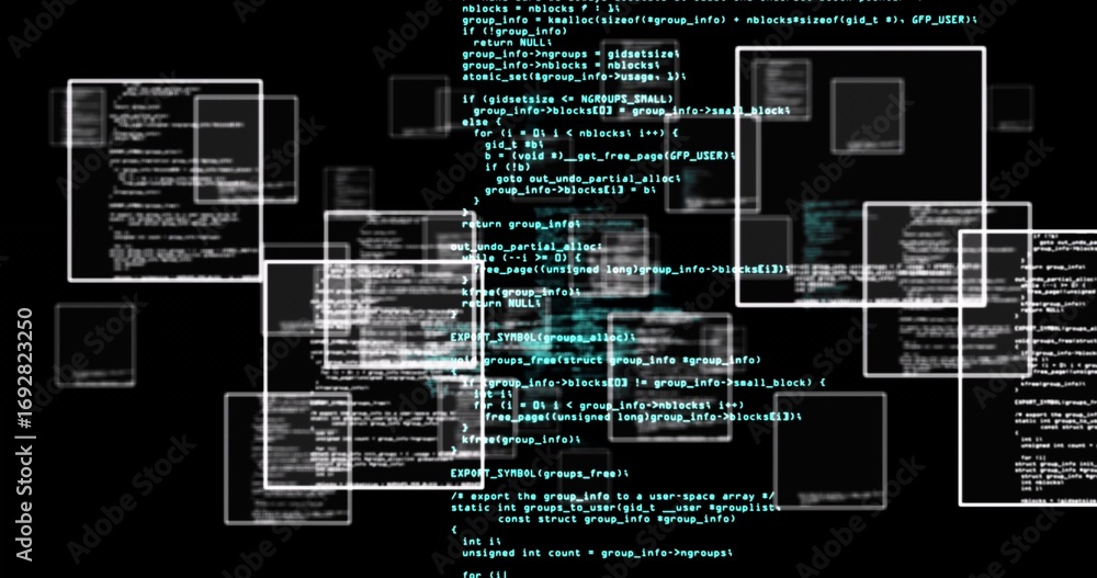 Poster floating translucent editor windows overlapping in dark interface, displaying white and teal code