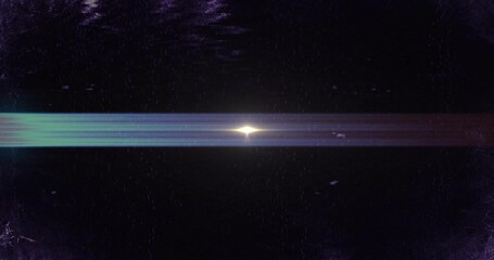 Shifting glowing horizontal light beam crossing digital space, with scan lines and noise artifacts