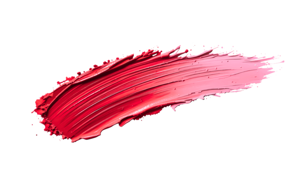 Textured red paint swatch with a bright pink gradient on a transparent background, an isolated PNG for use in cosmetic branding, digital art, and marketing materials. - Powered by Adobe