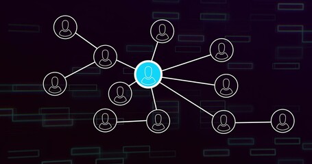 Displaying central blue user node linking peripheral white user nodes in dark gradient