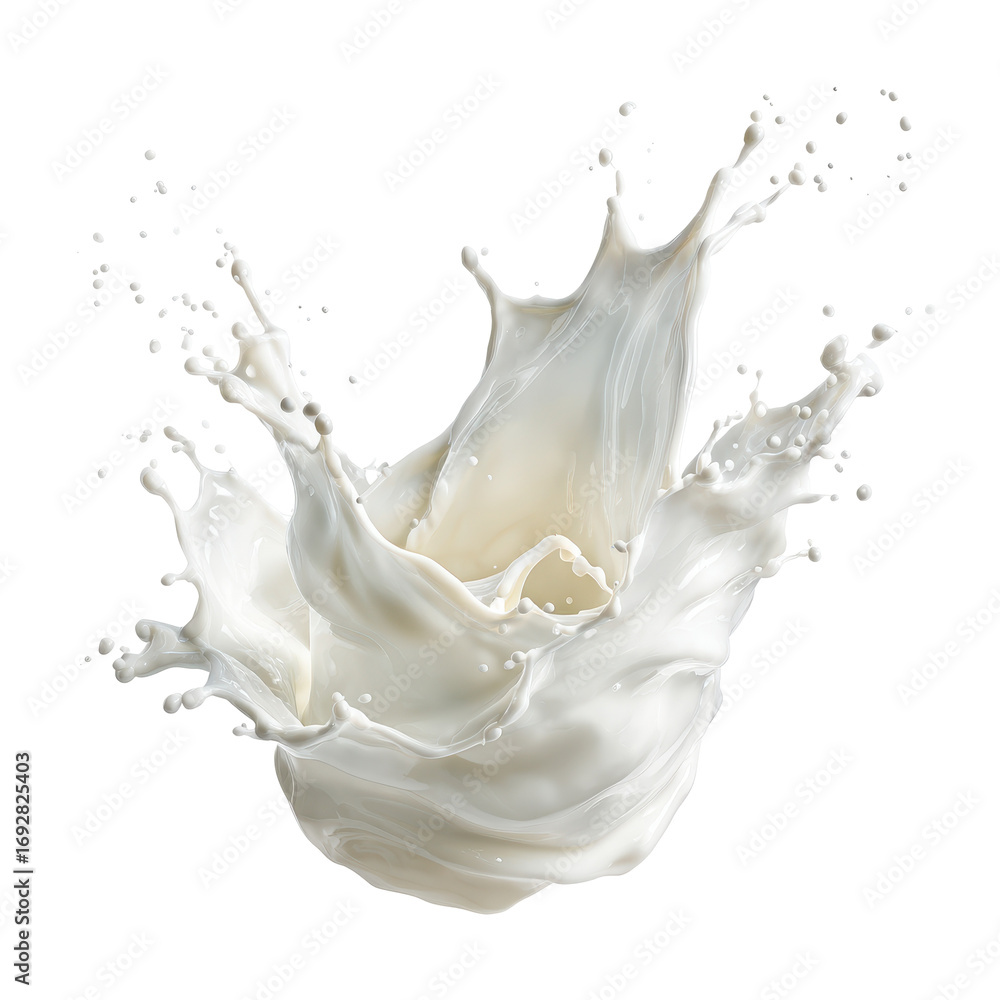 Aufkleber milk splash creating dynamic patterns against a white background, showcasing the fluid motion and te